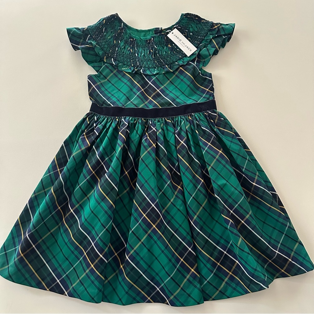 Janie and Jack Girls 10 Green Plaid Smocked Dress Holiday Christmas